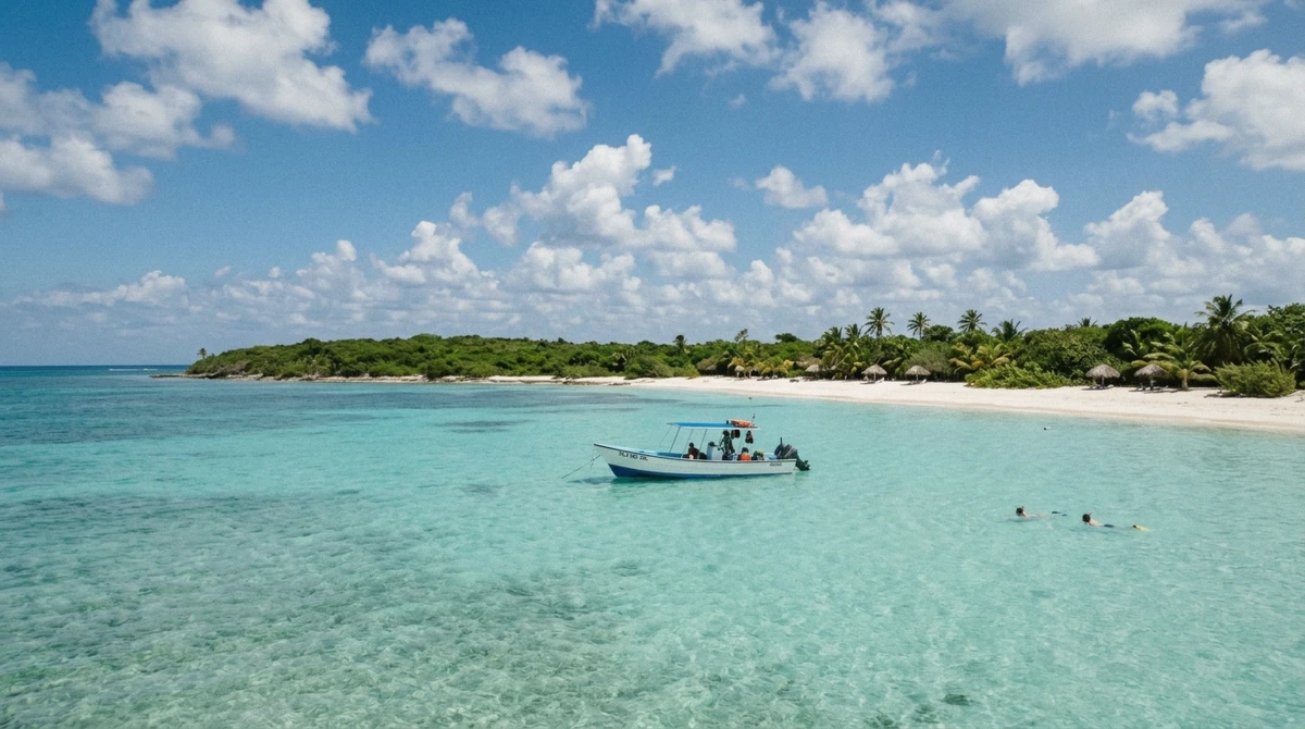 Calm turquoise water off Isla Catalina under clear dry-season skies, illustrating the best time to visit Catalina Island Dominican Republic