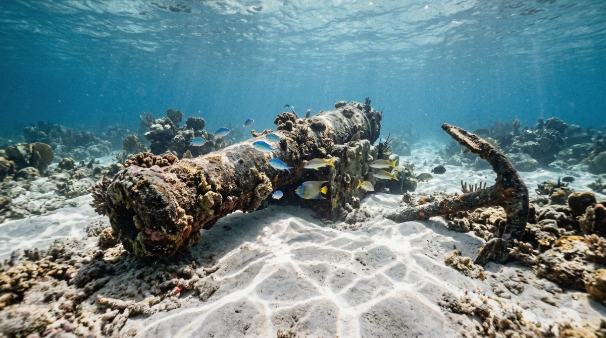 Shallow turquoise water over a reef near the Captain Kidd shipwreck Dominican Republic site off Bayahibe