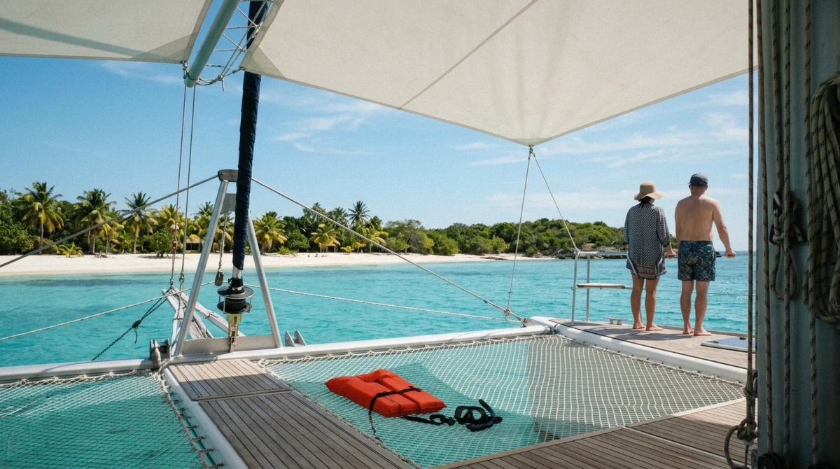 Snorkel gear laid out on a boat deck before departure, part of what every Catalina Island excursion fare includes
